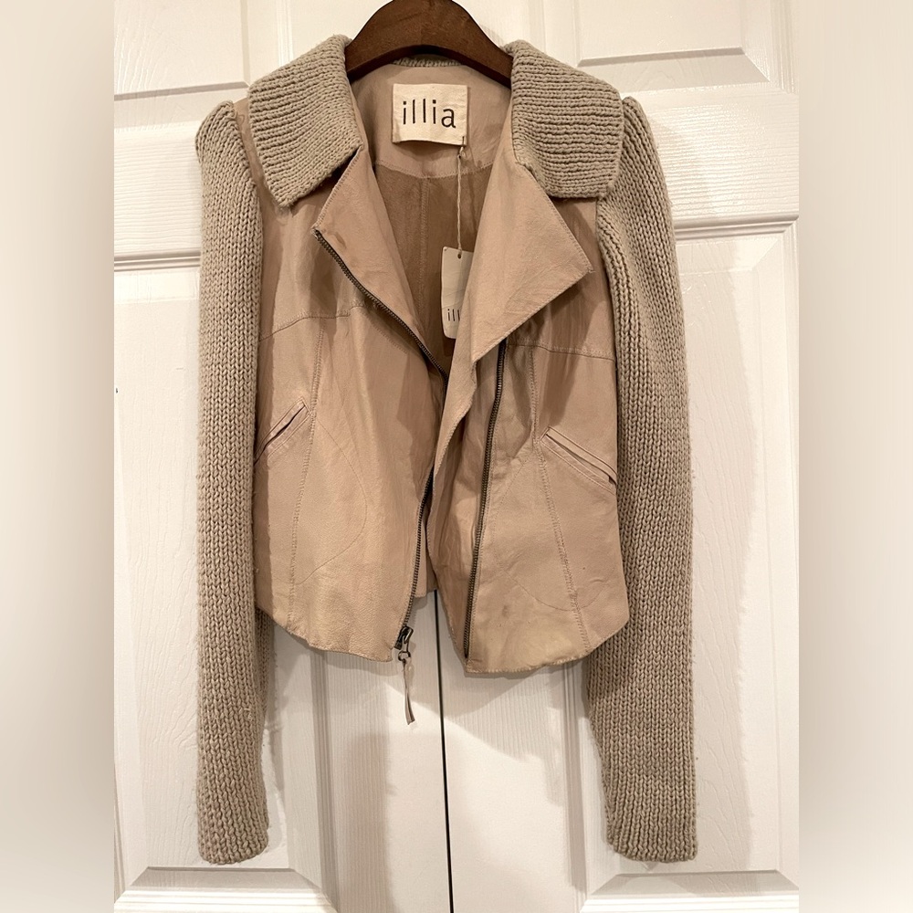 NWT Illia knit combo leather jacket